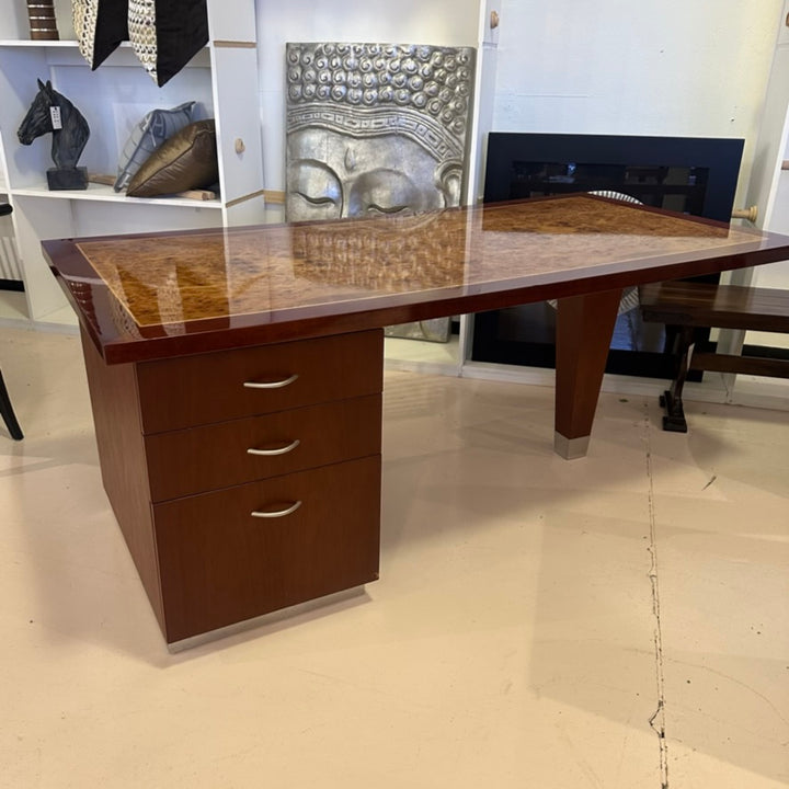 Contemporary Burl Wood & Mahogany Desk