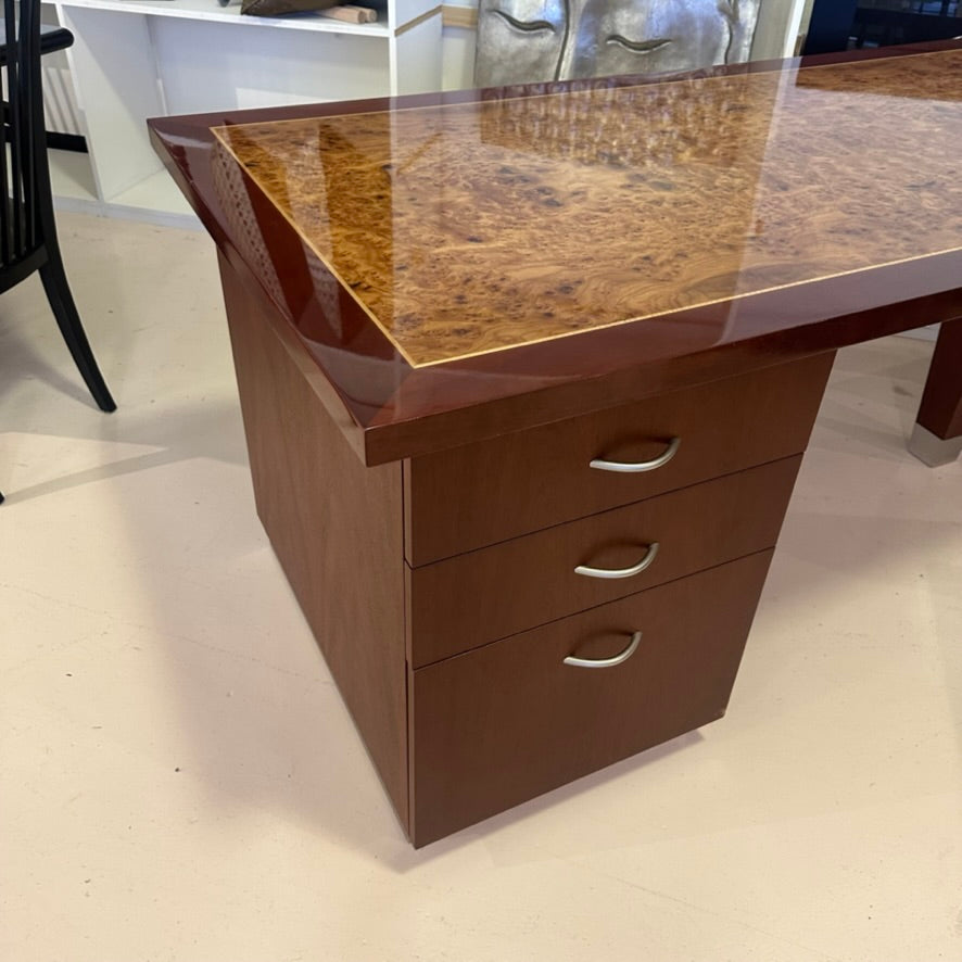 Contemporary Burl Wood & Mahogany Desk