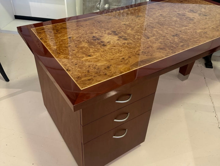 Contemporary Burl Wood & Mahogany Desk