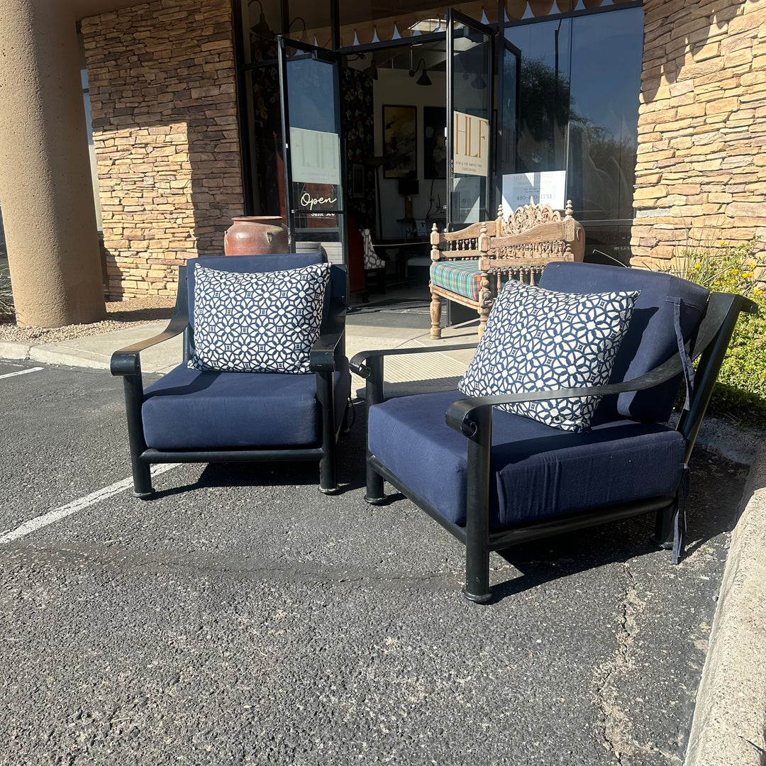 Heavy wrought iron patio chairs with sunbrella cushions