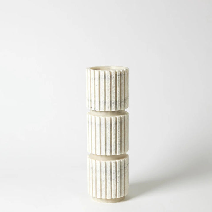 New Global Views Stacked Marble Pillar Candle Holder