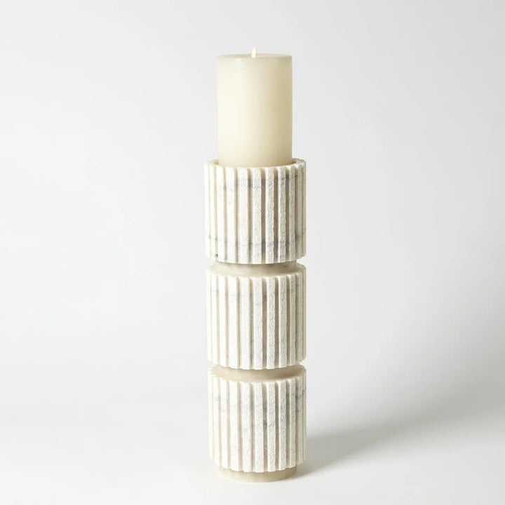 New Global Views Stacked Marble Pillar Candle Holder