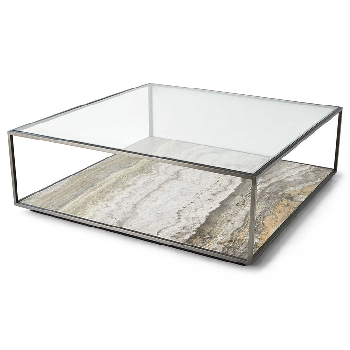 FLOATING PLANE COCKTAIL TABLE - TRAVERTINE/BRONZE