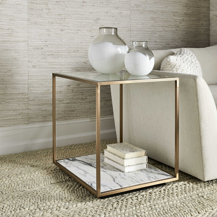 FLOATING PLANE END TABLE - MARBLE/BRASS