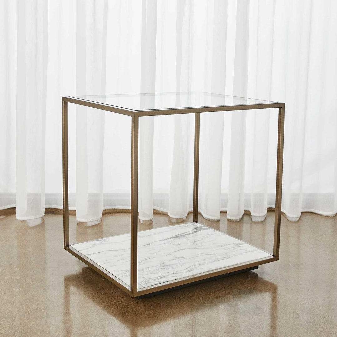 FLOATING PLANE END TABLE - MARBLE/BRASS